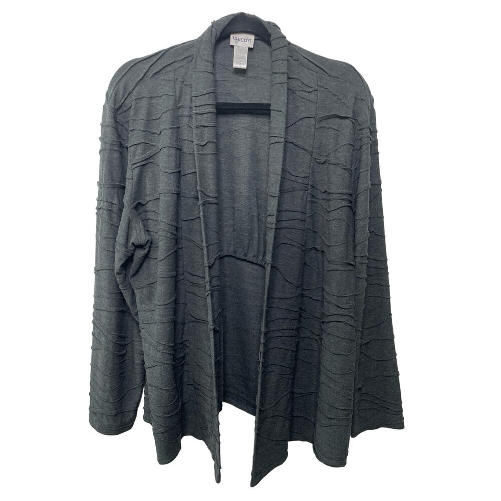 Chico's Open‎ Front Cardigan Sweater 100% Acrylic Womens Size 3 Long Sleeve Gray